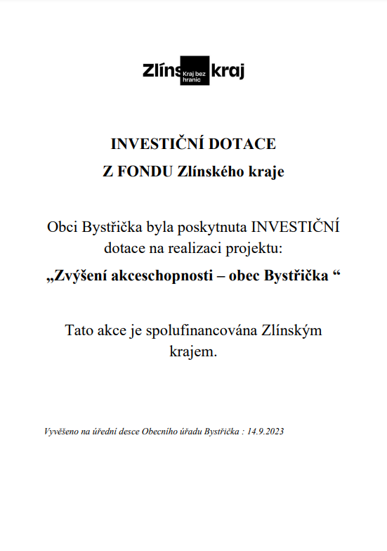 Publicita ZLK - zvýšení akceschopnosti - obec Bystřička
